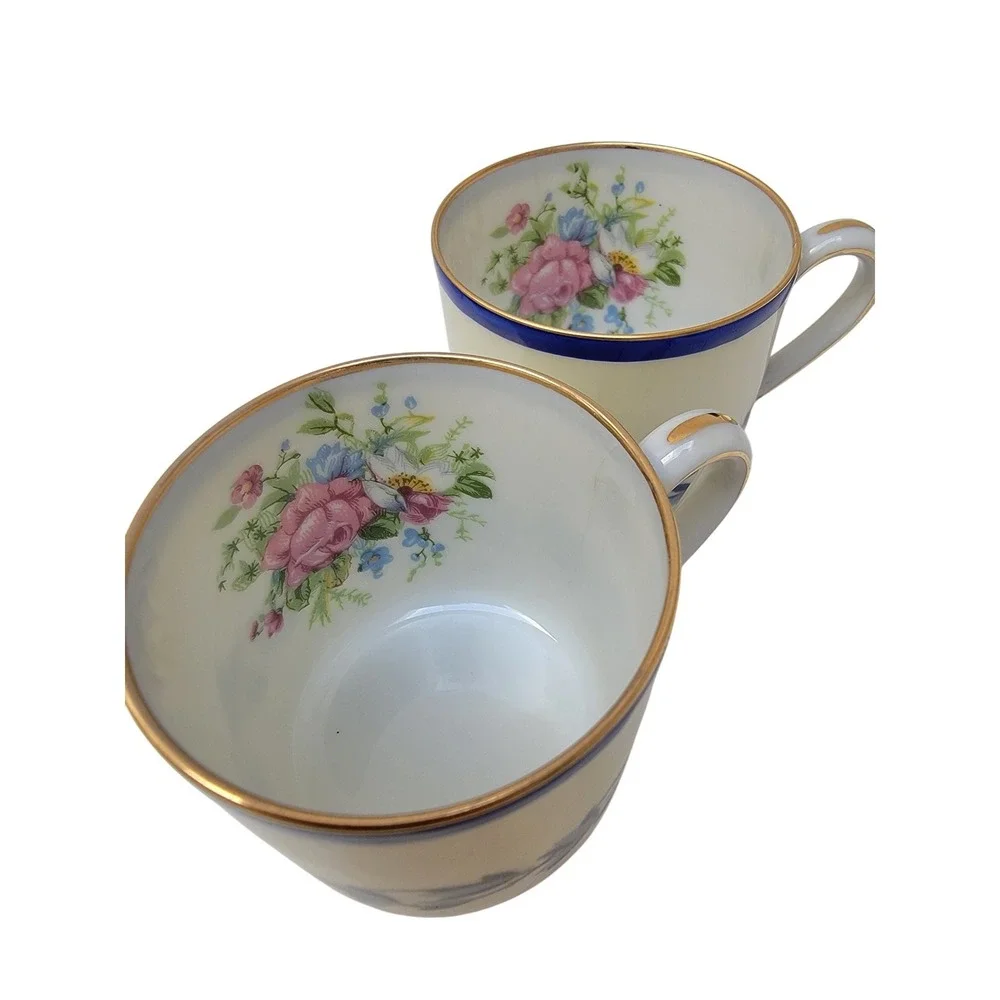 Charles Ahrenfeldt France Antique Limoges Demitasse Cup Saucer Set for Two c1900